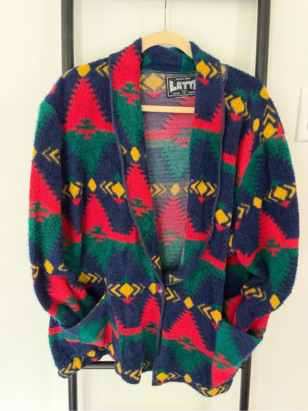 Vintage 90s Retro Aztec Southwestern Western Fleece Cardigan